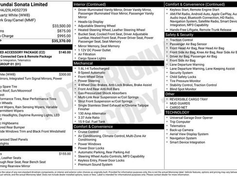Used 2020 Hyundai Sonata Limited w/ Preferred Accessory Package FWD image 34