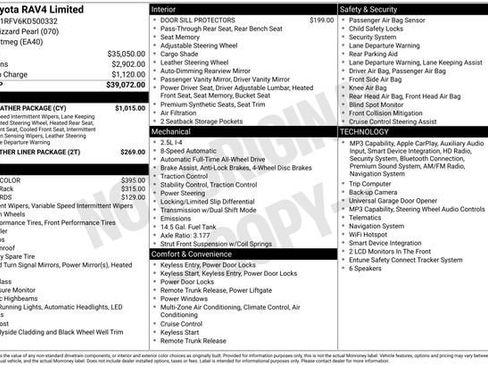Certified 2019 Toyota RAV4 Limited w/ Cold Weather Package AWD/4WD image 36