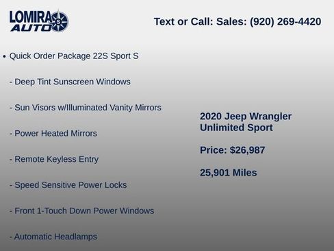 Used 2020 Jeep Wrangler Unlimited Sport w/ Cold Weather Group AWD/4WD image 6