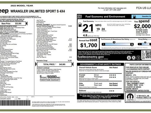 Used 2022 Jeep Wrangler Unlimited Sport AWD/4WD image 2