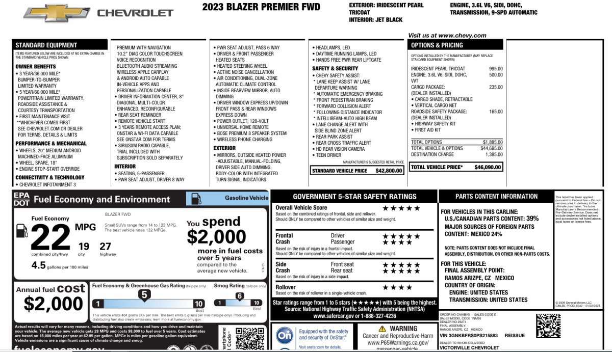 Used 2023 Chevrolet Blazer Premier w/ LPO, Cargo Package FWD image 14