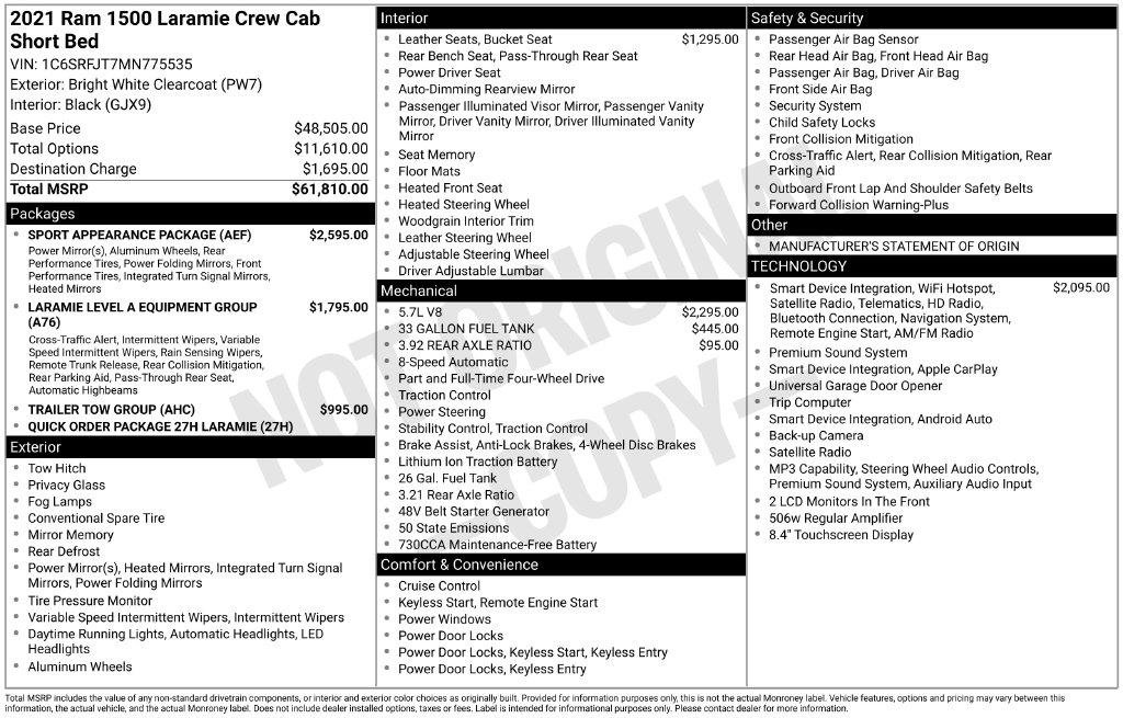 Used 2021 RAM 1500 Laramie w/ Sport Appearance Package AWD/4WD image 14