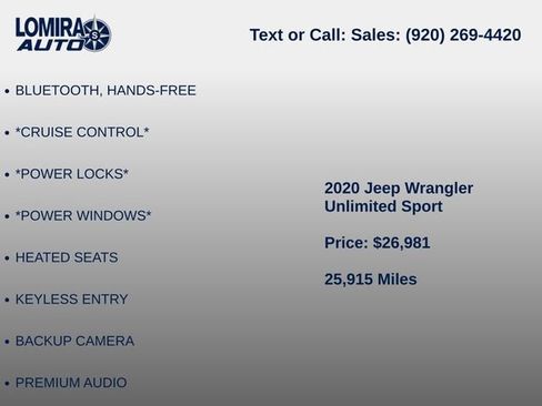 Used 2020 Jeep Wrangler Unlimited Sport w/ Cold Weather Group AWD/4WD image 9