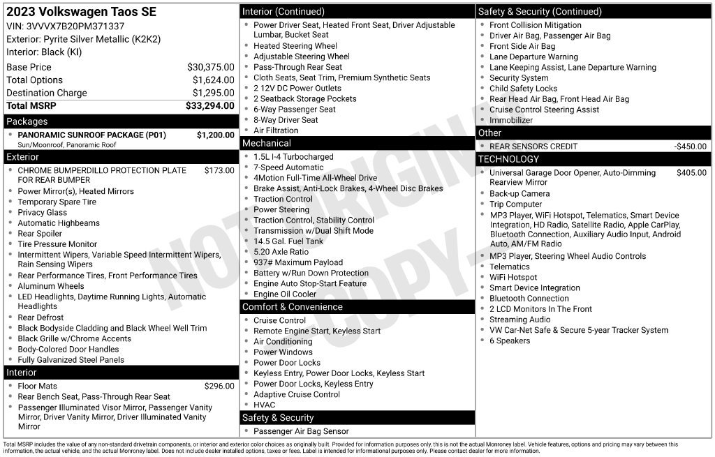 Certified 2023 Volkswagen Taos SE w/ Panoramic Sunroof Package AWD/4WD image 3