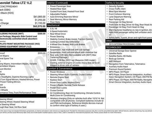 Used 2015 Chevrolet Tahoe LTZ w/ Max Trailering Package RWD image 3