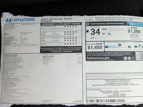 New 2026 Hyundai Elantra SEL Sport Premium w/ Cargo Package FWD image 33