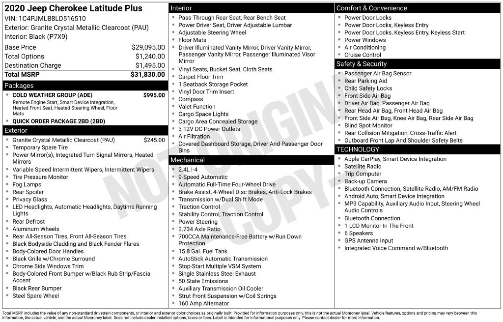 Used 2020 Jeep Cherokee Latitude Plus w/ Cold Weather Group AWD/4WD image 6