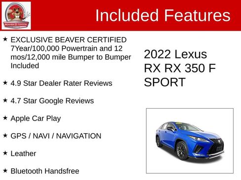 Used 2022 Lexus RX 350 F Sport w/ Accessory Package image 4