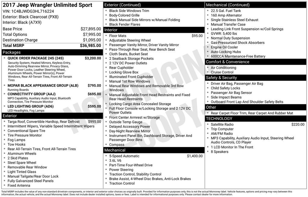 Used 2017 Jeep Wrangler Unlimited Sport w/ Quick Order Package 24S AWD/4WD image 6