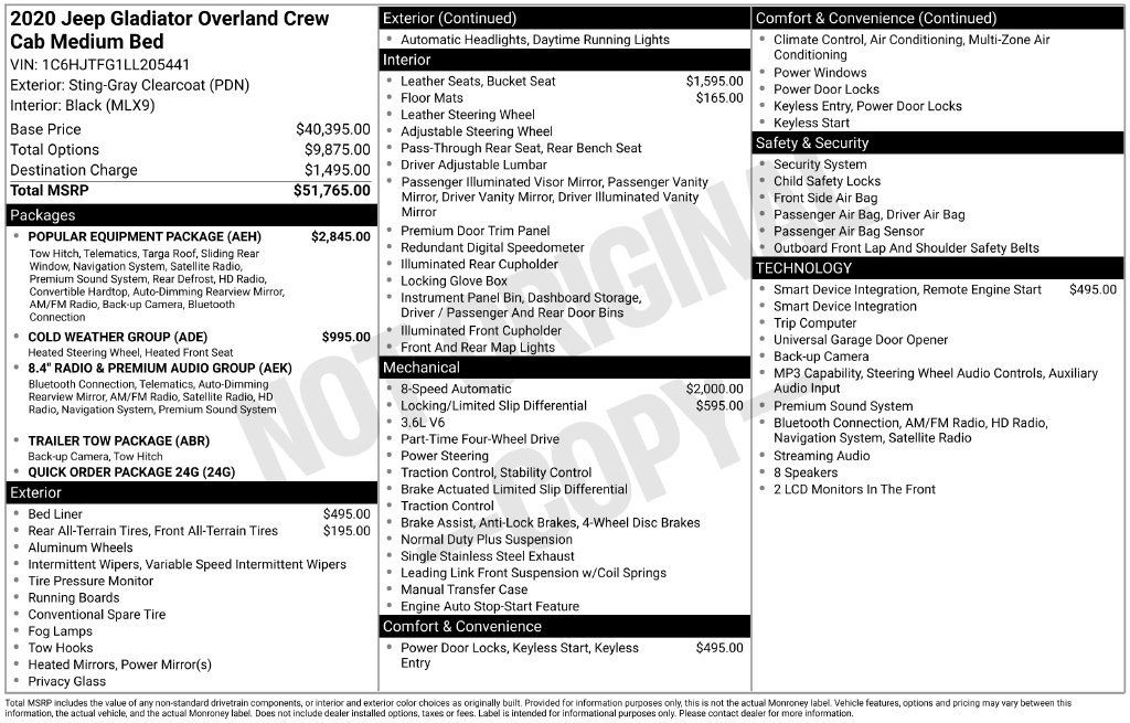 Used 2020 Jeep Gladiator Overland w/ Popular Equipment Package AWD/4WD image 23