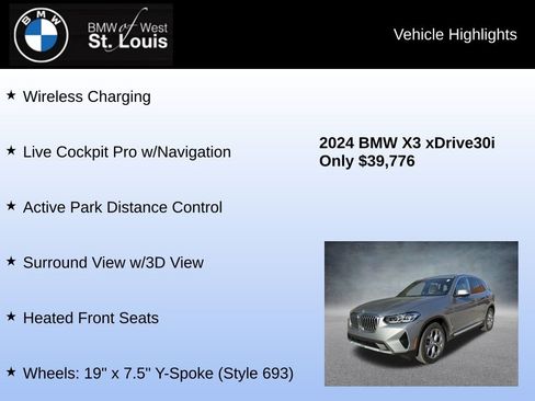 Used 2024 BMW X3 xDrive30i w/ Premium Package w/ZPA AWD/4WD image 24