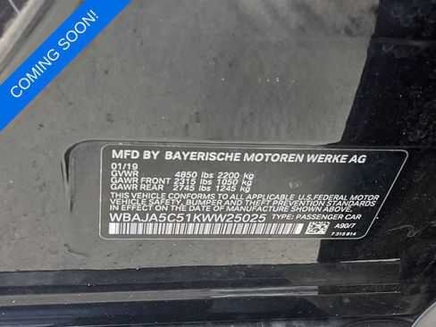 Used 2019 BMW 530i w/ Convenience Package RWD image 7