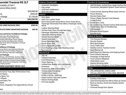 Used 2020 Chevrolet Traverse RS w/ LPO, Floor Liner Package image 11