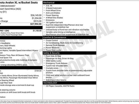 Used 2004 Toyota Avalon XL w/ Option Pkg 1 FWD image 5