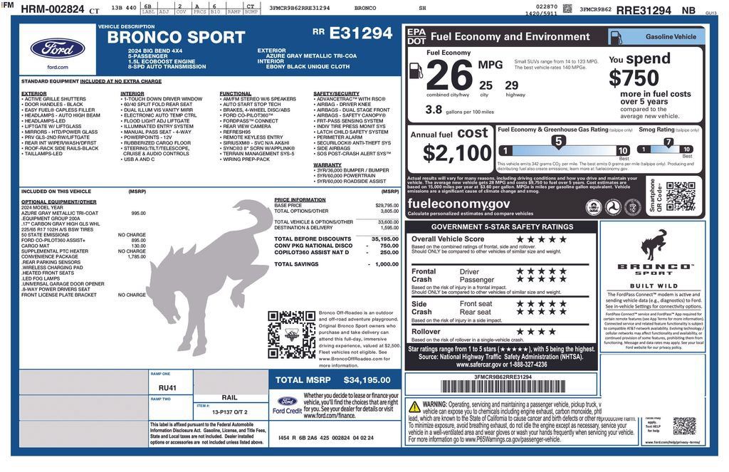Used 2024 Ford Bronco Sport Big Bend w/ Convenience Package AWD/4WD image 5