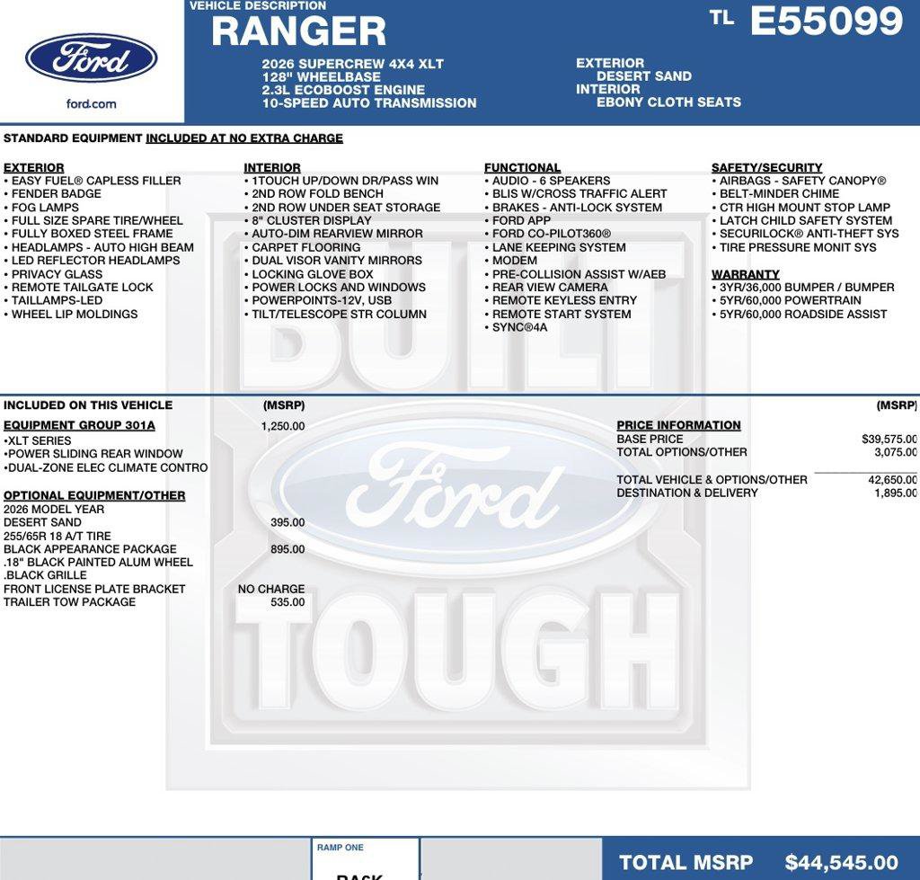 New 2026 Ford Ranger XLT w/ Equipment Group 301A High AWD/4WD image 2