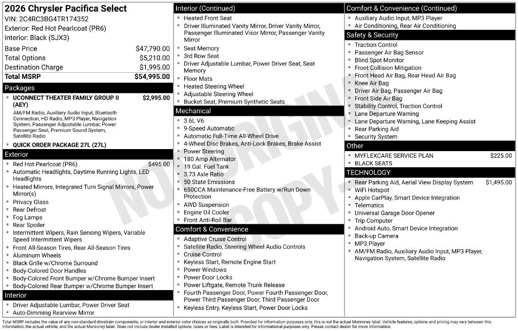 New 2026 Chrysler Pacifica Select AWD/4WD image 6