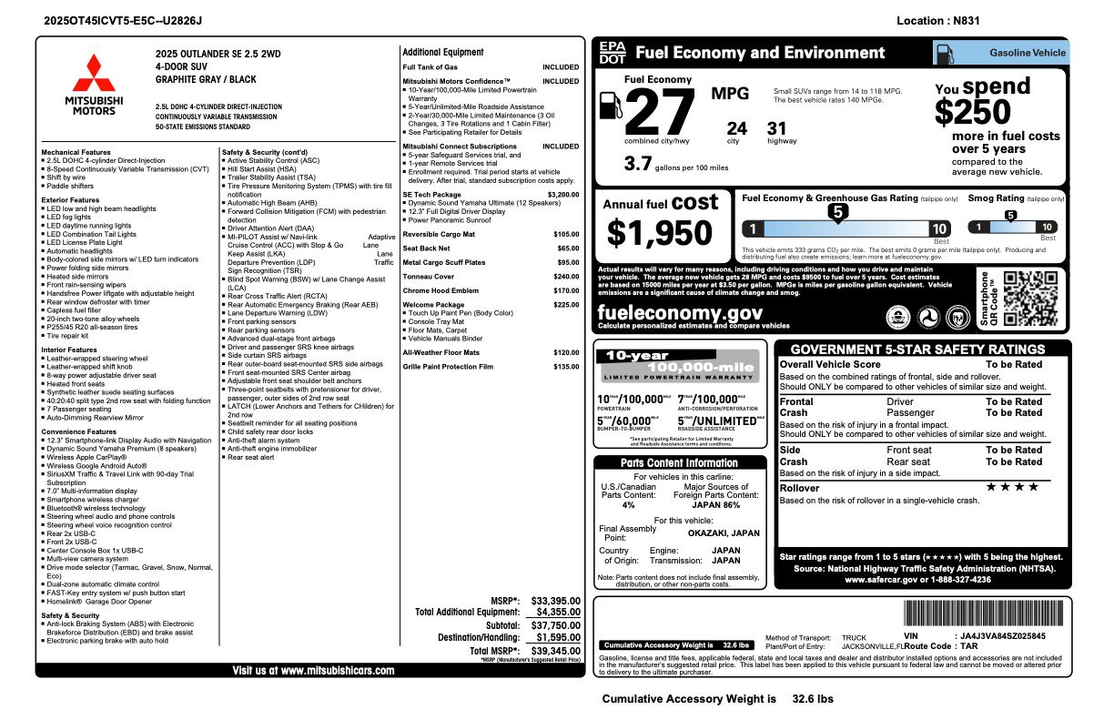 Used 2025 Mitsubishi Outlander SE FWD image 79