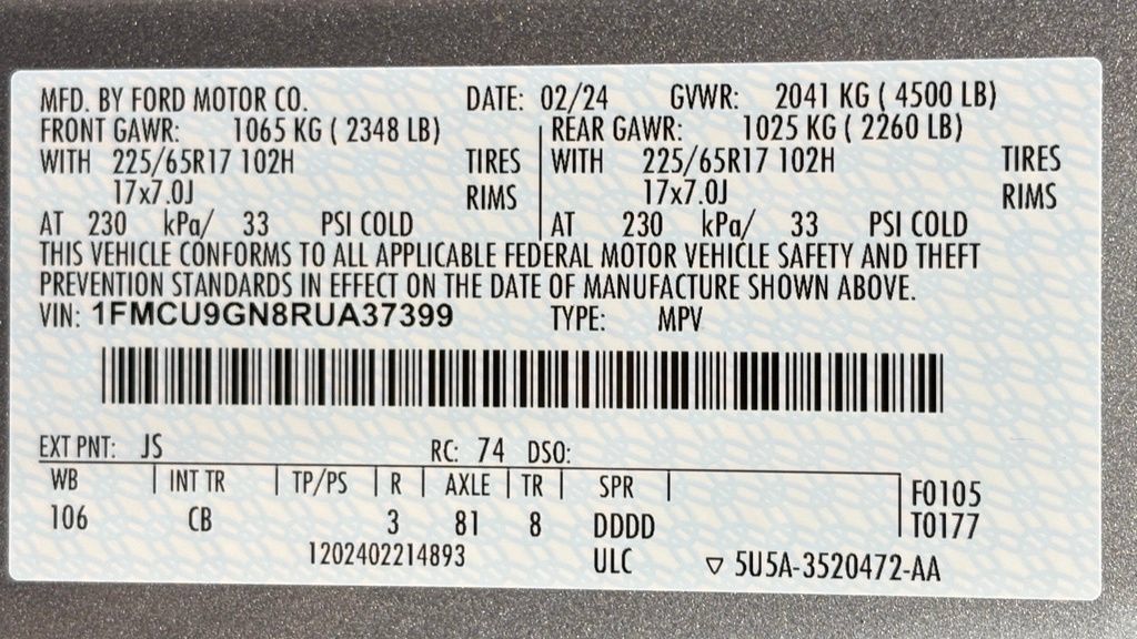 Certified 2024 Ford Escape Active AWD/4WD image 48
