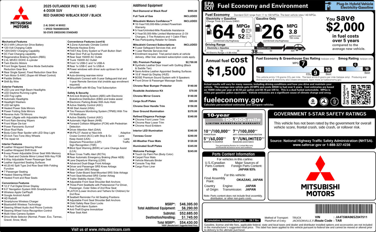 Used 2025 Mitsubishi Outlander SEL AWD/4WD image 59