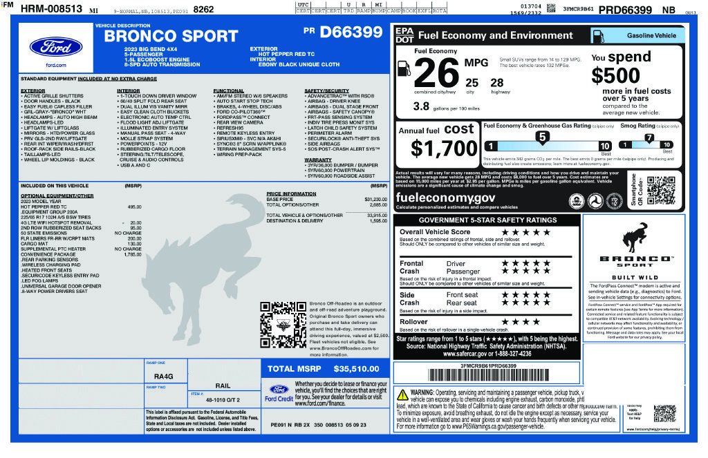Used 2023 Ford Bronco Sport Big Bend w/ Convenience Package AWD/4WD image 32