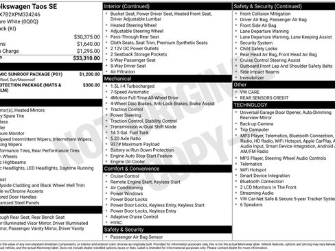 Used 2023 Volkswagen Taos SE w/ Panoramic Sunroof Package AWD/4WD image 3