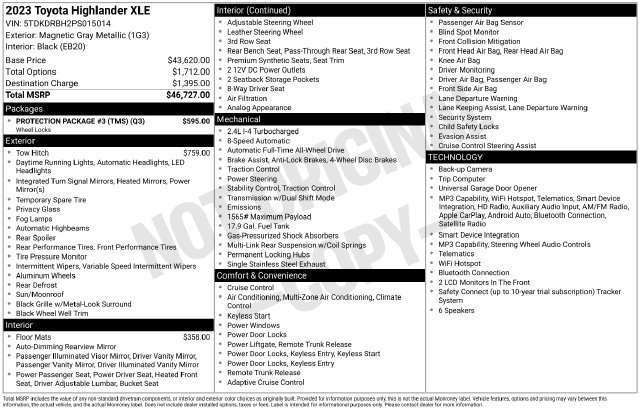 Used 2023 Toyota Highlander XLE w/ Protection Package #3 (TMS) AWD/4WD image 42