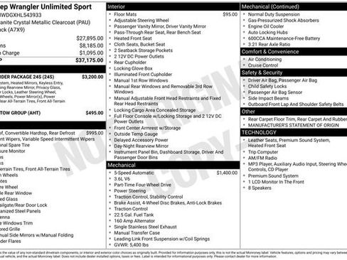 Used 2017 Jeep Wrangler Unlimited Sport w/ Quick Order Package 24S AWD/4WD image 11