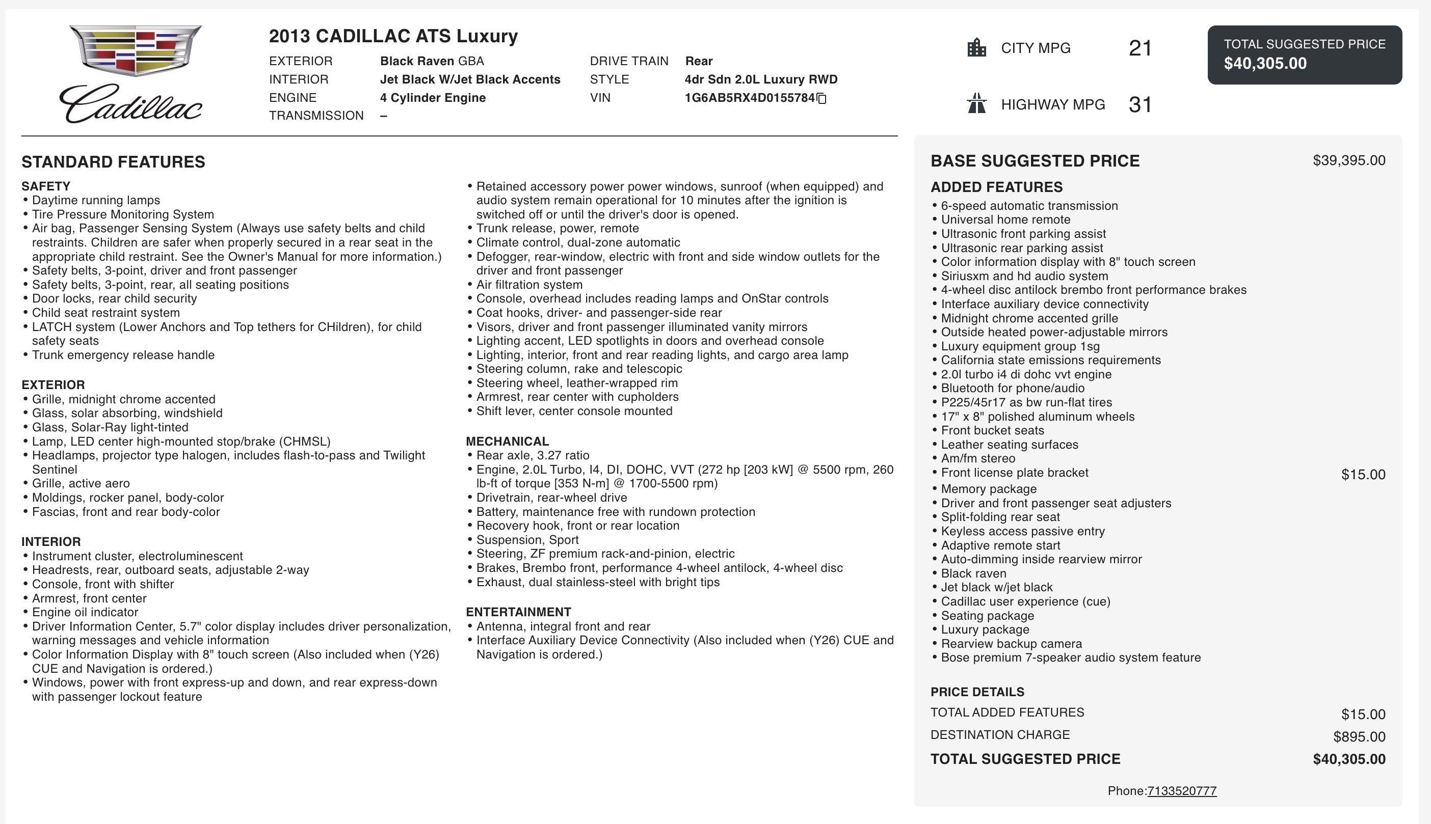 Used 2013 Cadillac ATS Luxury RWD image 3