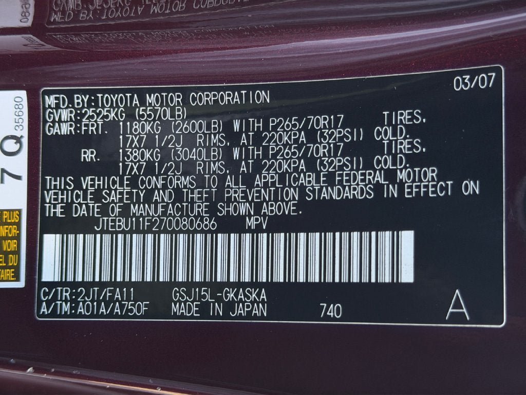 Used 2007 Toyota FJ Cruiser 4WD w/ Upgrade Pkg 1 image 37