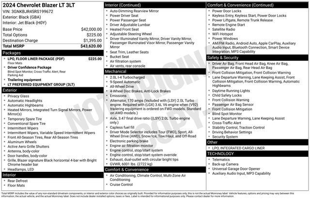 Used 2024 Chevrolet Blazer LT w/ LPO, Floor Liner Package AWD/4WD image 5