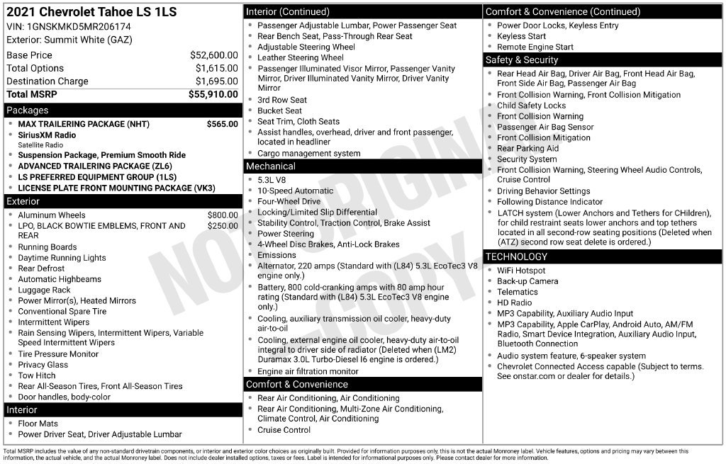 Used 2021 Chevrolet Tahoe LS w/ Max Trailering Package AWD/4WD image 24