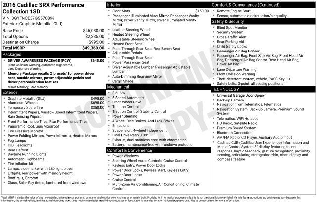 Used 2016 Cadillac SRX Performance w/ Driver Awareness Package FWD image 5