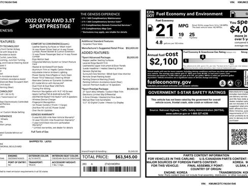 Used 2022 Genesis GV70 3.5T Sport w/ Sport Prestige Package image 59