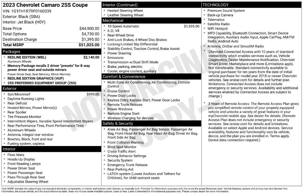 Used 2023 Chevrolet Camaro SS w/ Redline Edition RWD image 2
