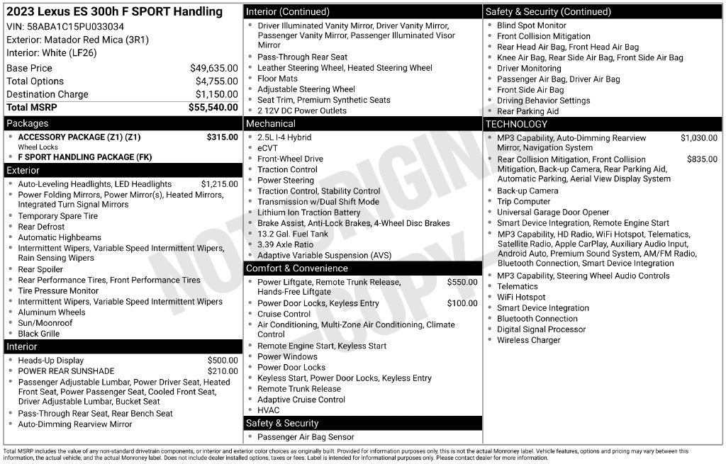 Used 2023 Lexus ES 300h F Sport w/ Accessory Package (Z1) FWD image 7