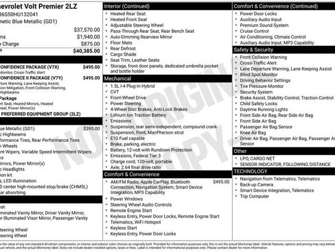 Used 2017 Chevrolet Volt Premier w/ Driver Confidence II Package FWD image 12