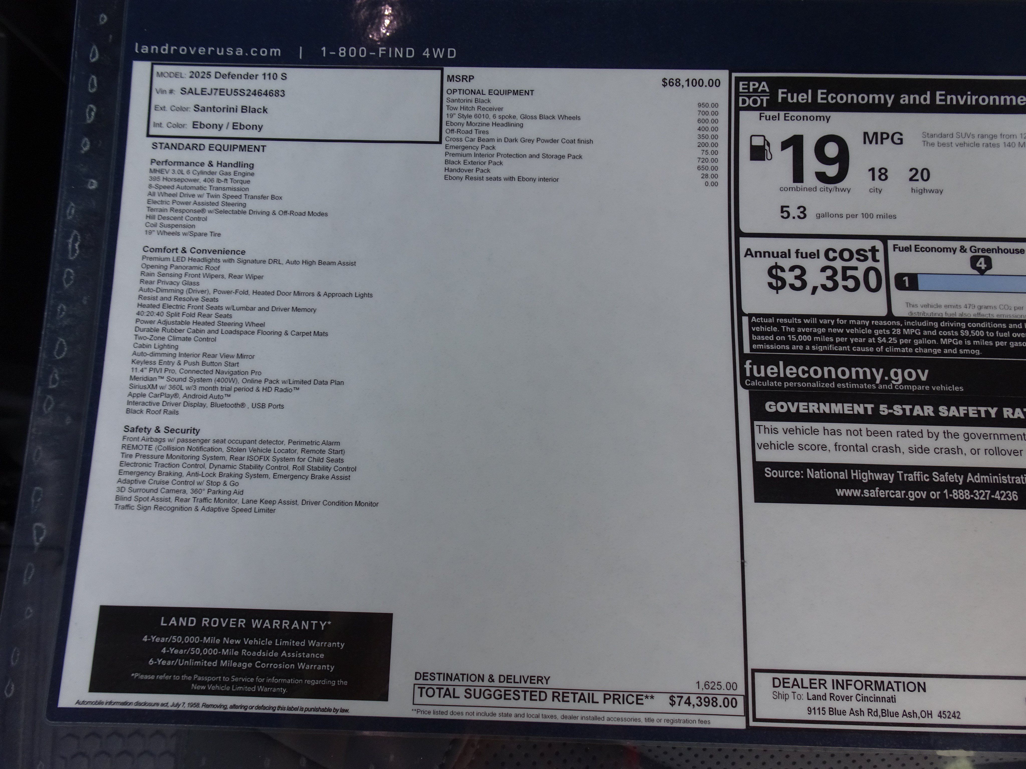 Certified 2025 Land Rover Defender 110 S AWD/4WD image 7