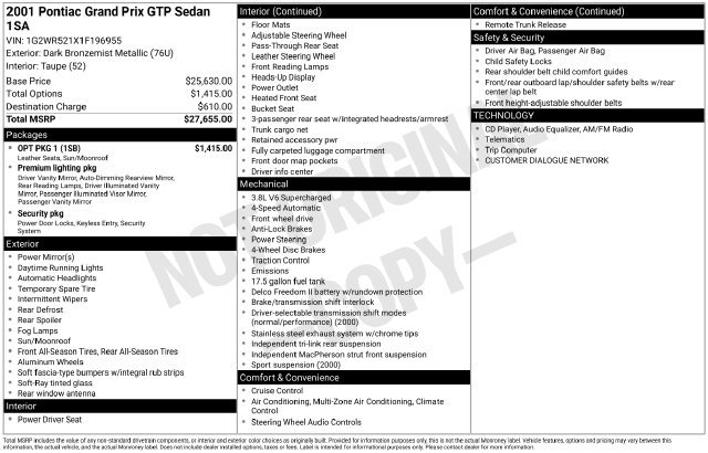 Used 2001 Pontiac Grand Prix GTP w/ Opt Pkg 1 FWD image 19