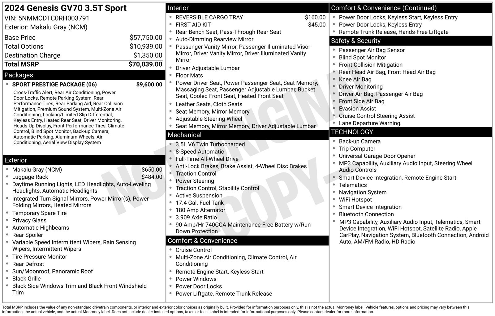 Used 2024 Genesis GV70 3.5T Sport w/ Sport Prestige Package AWD/4WD image 5