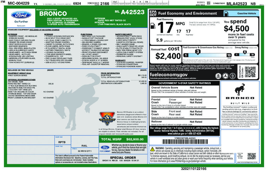 Used 2021 Ford Bronco First Edition AWD/4WD image 34