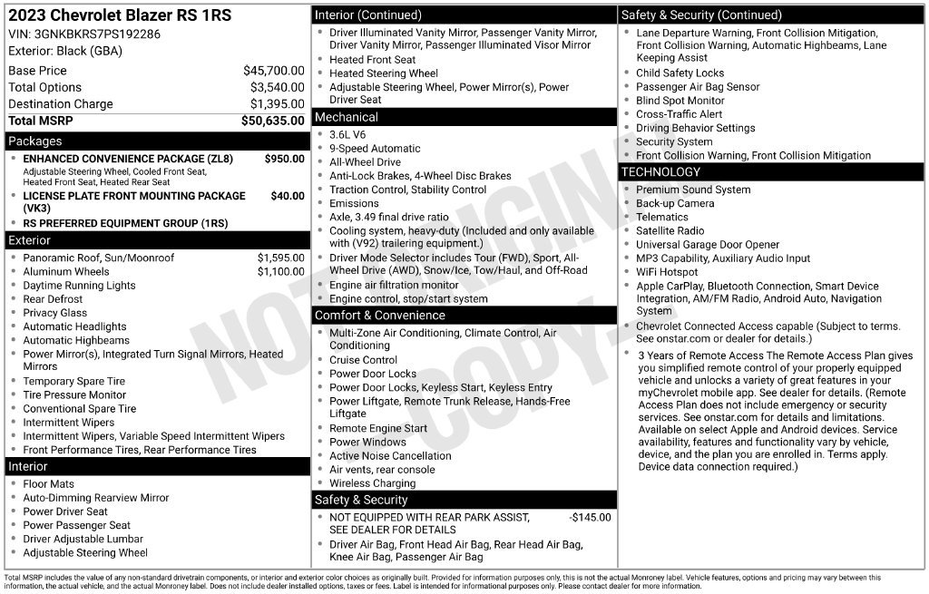 Used 2023 Chevrolet Blazer RS w/ Enhanced Convenience Package AWD/4WD image 6
