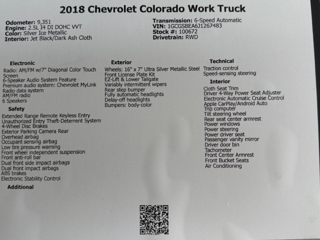 Used 2018 Chevrolet Colorado W/T w/ WT Convenience Package RWD image 44