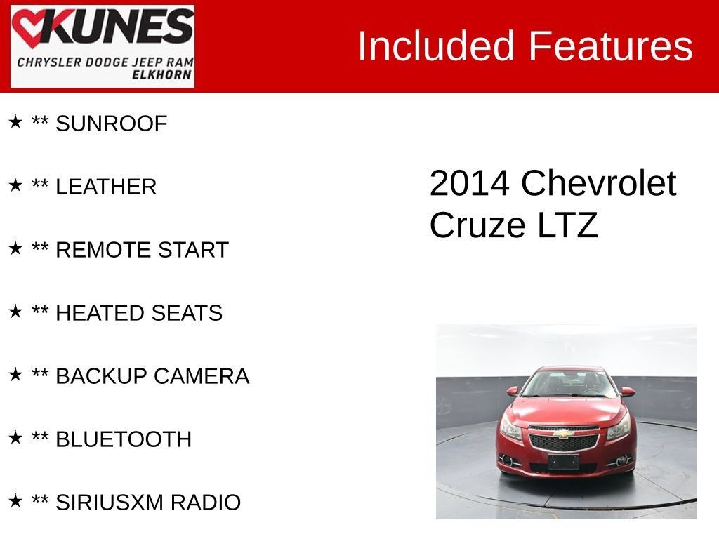 Used 2014 Chevrolet Cruze LTZ w/ Sun, Sound and Sport Package FWD image 3