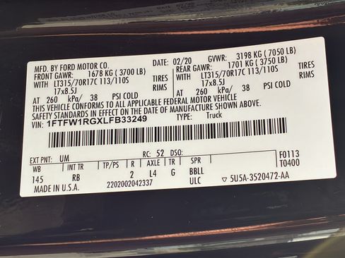 Used 2020 Ford F150 Raptor w/ Equipment Group 801A Mid AWD/4WD image 29