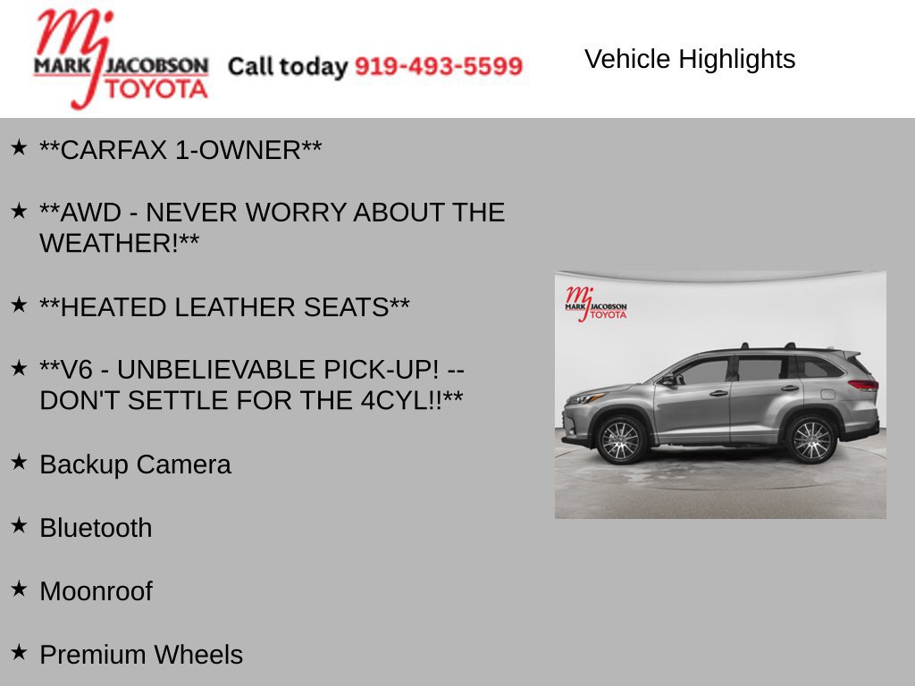 Used 2018 Toyota Highlander XLE w/ Carpet Mat Package (TMS) AWD/4WD image 5