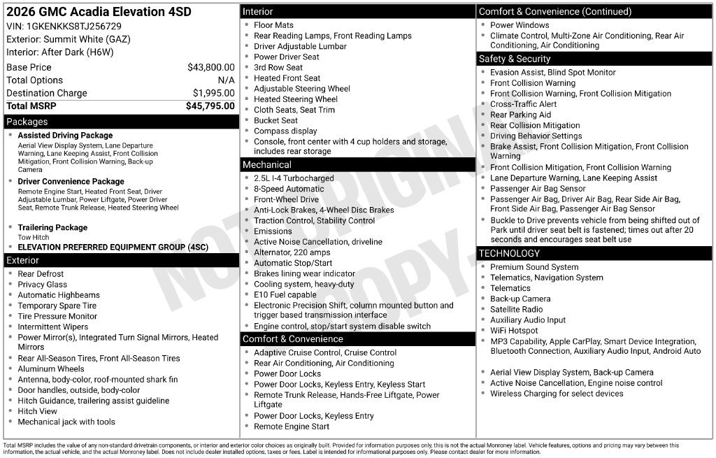 Used 2026 GMC Acadia Elevation FWD image 1