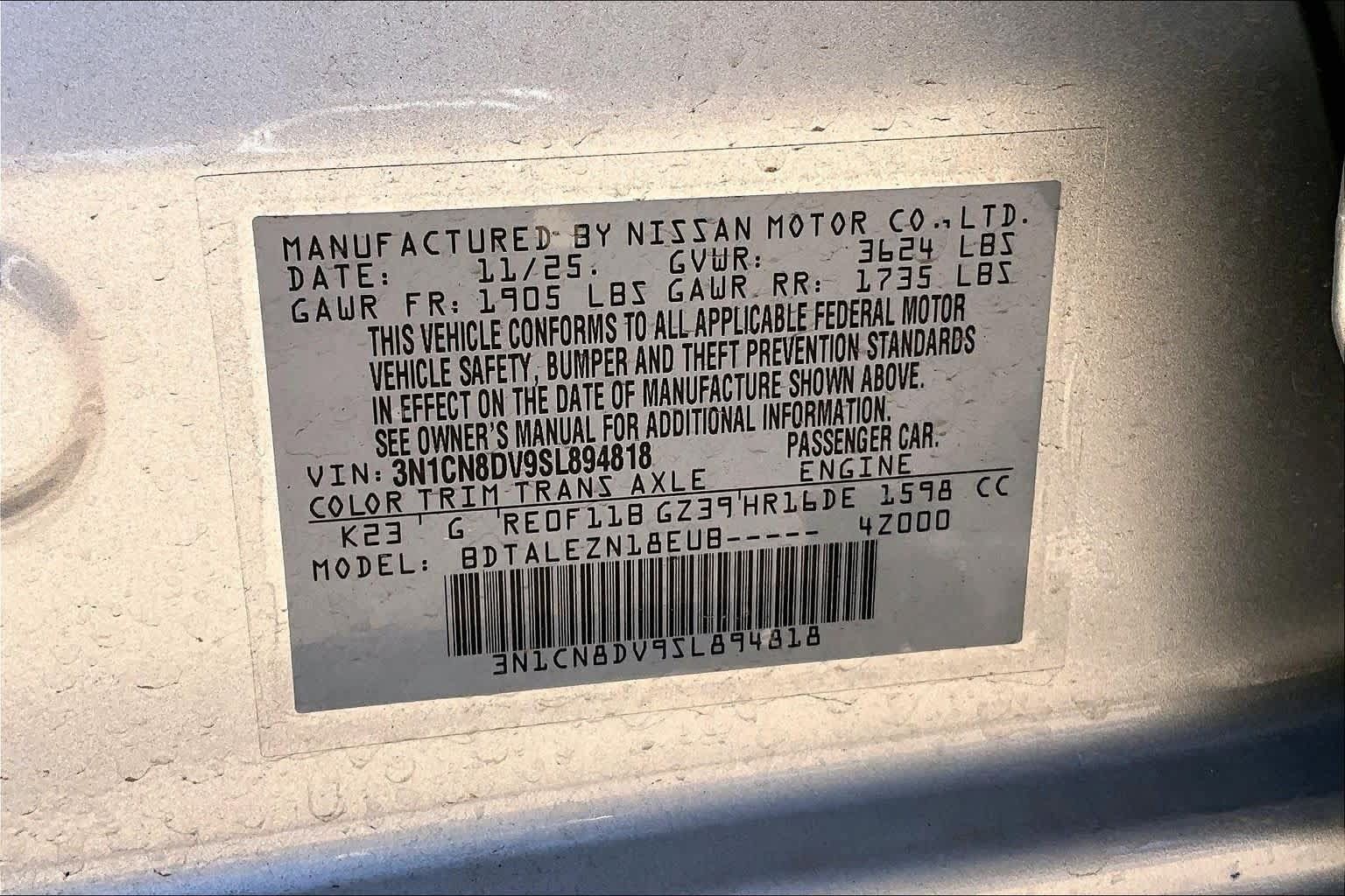 Certified 2025 Nissan Versa S w/ Trunk Package FWD image 30