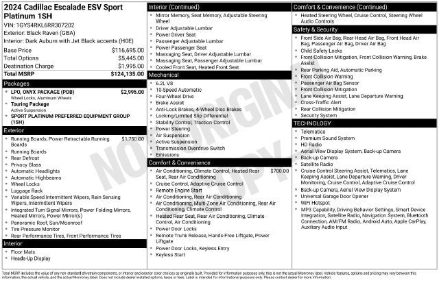 Certified 2024 Cadillac Escalade ESV Sport Platinum w/ LPO, ONYX Package AWD/4WD image 34