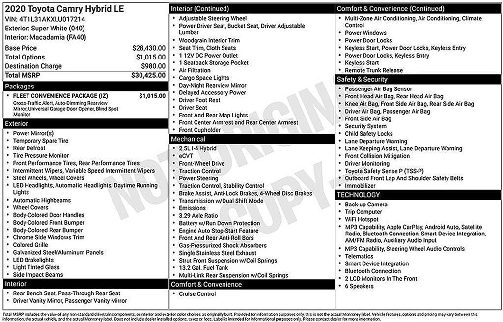 Used 2020 Toyota Camry LE w/ Fleet Convenience Package FWD image 32